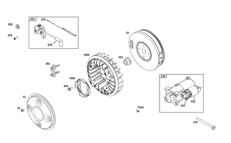 Flywheel, Ignition, And Starter Group Diagram and Parts List for 356447-3539-G1 200000 - 399999 Briggs and Stratton Engine